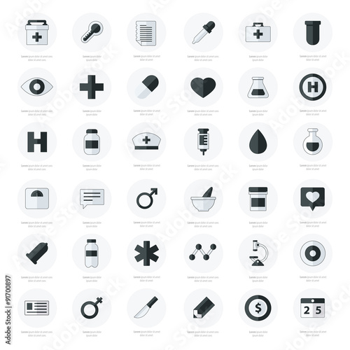 Set of flat Medical icons black and white color
