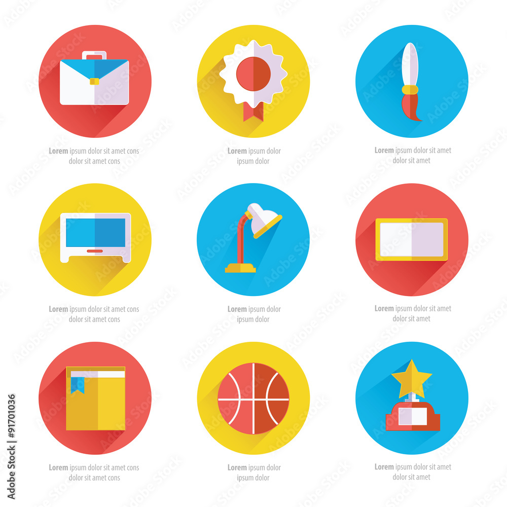 Set of flat school and education icons set