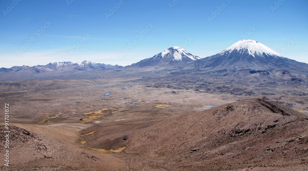 Volcans Parinocota et Pomerape en Bolivie