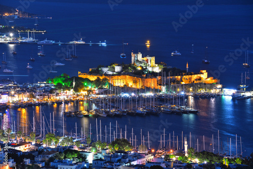 View of Bodrum harbor and Castle of St. Peter by night