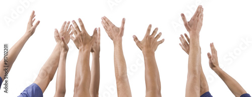 men hands up raised
