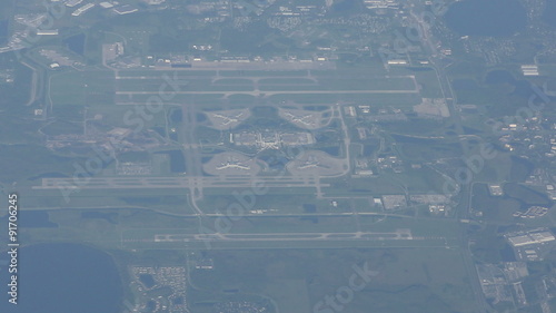 Orlando International Airport aerial view from high altitude in 4K