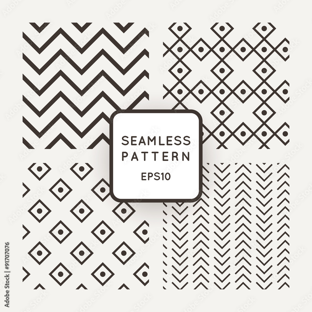 A set of four vector seamless patterns. Zigzag. Diamonds A set of four vector seamless patterns. Zigzag. Diamonds
