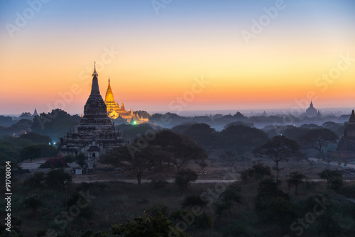 twilight at ancient temple in Bagan   Myanmar