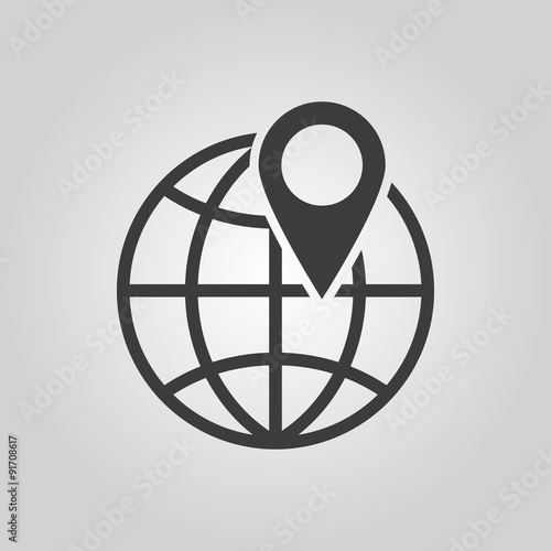 The pin on globe icon. Travel and map, navigation symbol. Flat