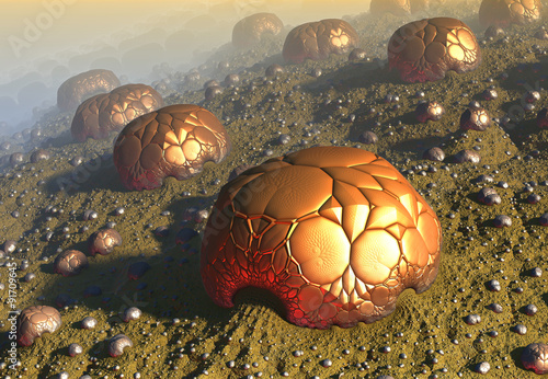 Fototapeta Naklejka Na Ścianę i Meble -  Alien planet sci-fi background. 3D digitally rendered illustration