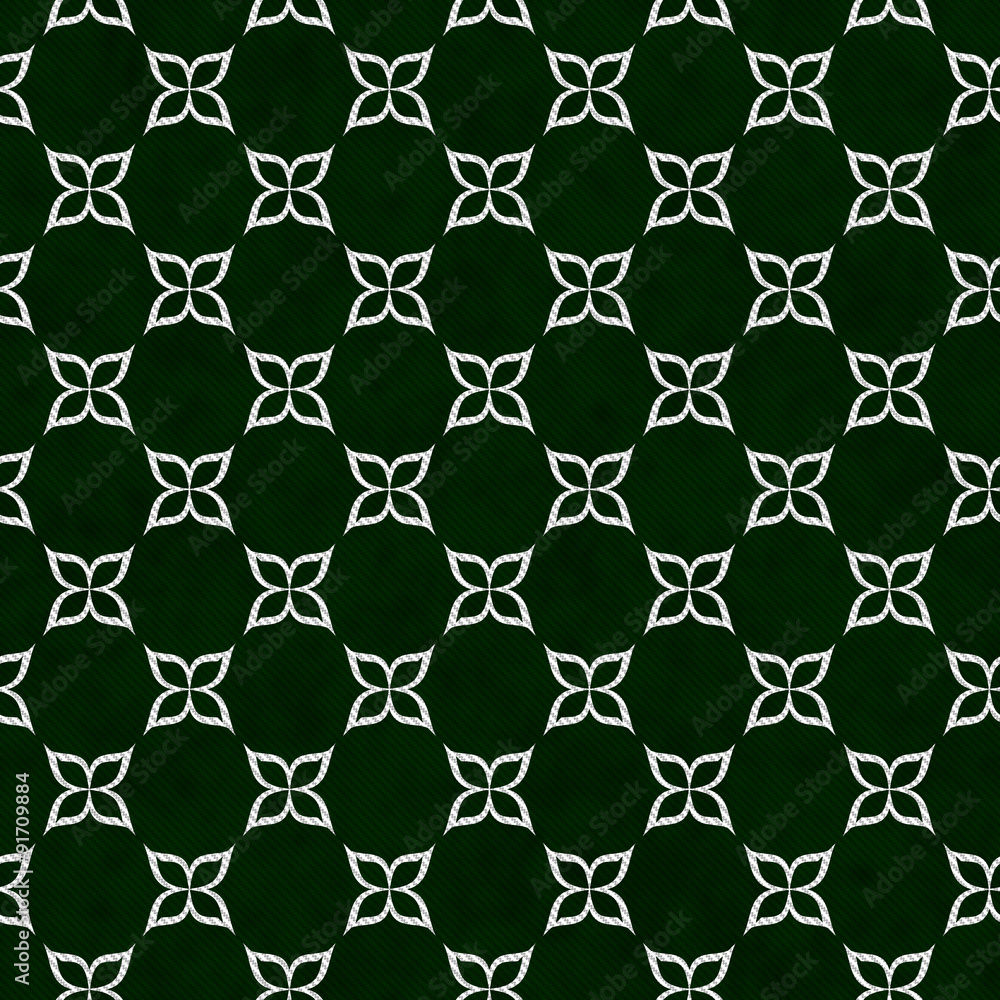 Fototapeta premium Hunter Green and White Flower Symbol Tile Pattern Repeat Backgro