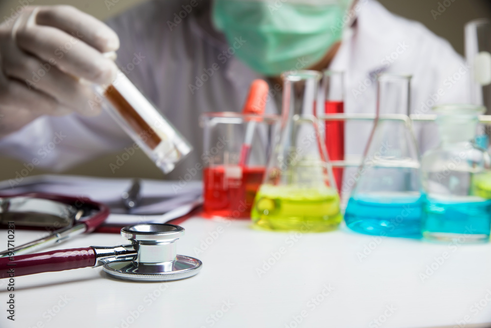 scientist with laboratory glassware, science concept 