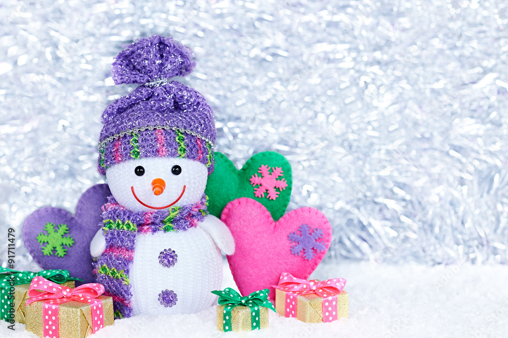 New Year 2015. Happy Snowman, party decoration, gift boxes New Year 2015. Happy Snowman, party decoration, gift boxes