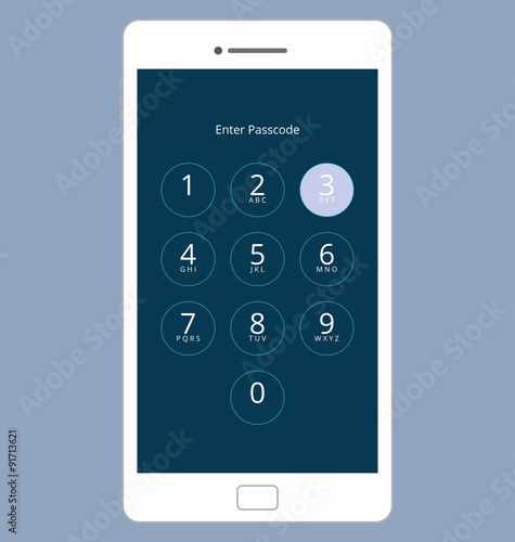 Smartphone Numeric Passcode Lock Screen, Vector Illustration Set