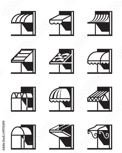 Awnings and canopies of buildings - vector illustration