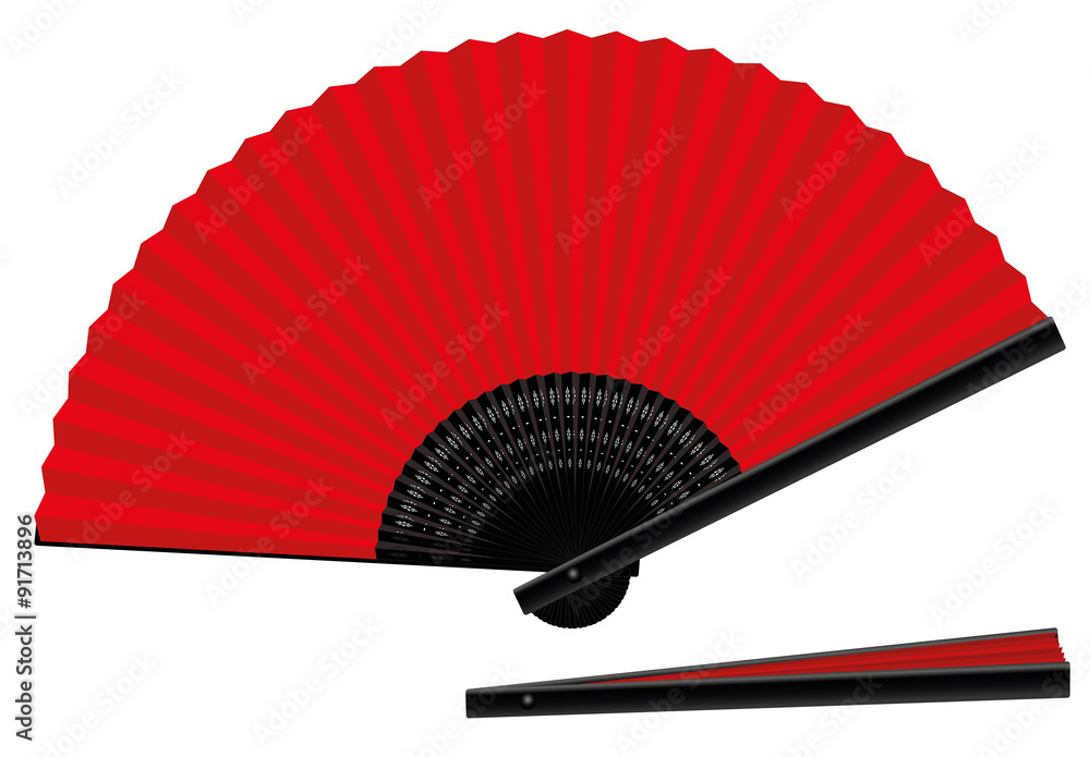 Hand fan - red an black - open and closed - spanish style - three