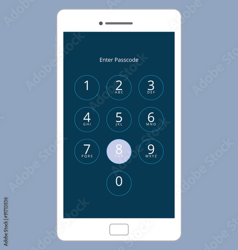 Smartphone Numeric Passcode Lock Screen, Vector Illustration Set