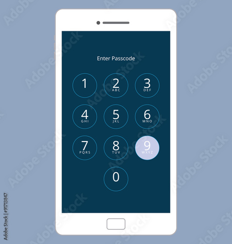 Smartphone Numeric Passcode Lock Screen, Vector Illustration Set