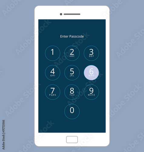 Smartphone Numeric Passcode Lock Screen, Vector Illustration Set