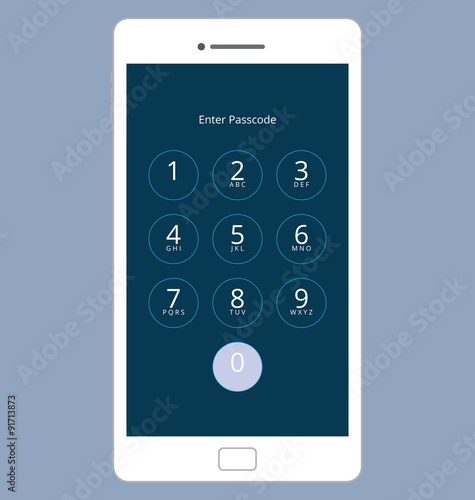 Smartphone Numeric Passcode Lock Screen, Vector Illustration Set