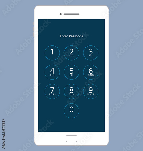 Smartphone Numeric Passcode Lock Screen, Vector Illustration Set