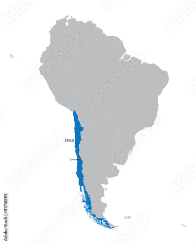 map of South America with indication of Chile