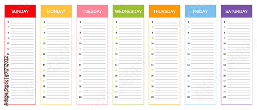 Week planning calendar (colors according to Thai astrology)