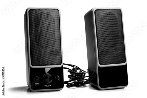 Black two speaker isolated on white background
