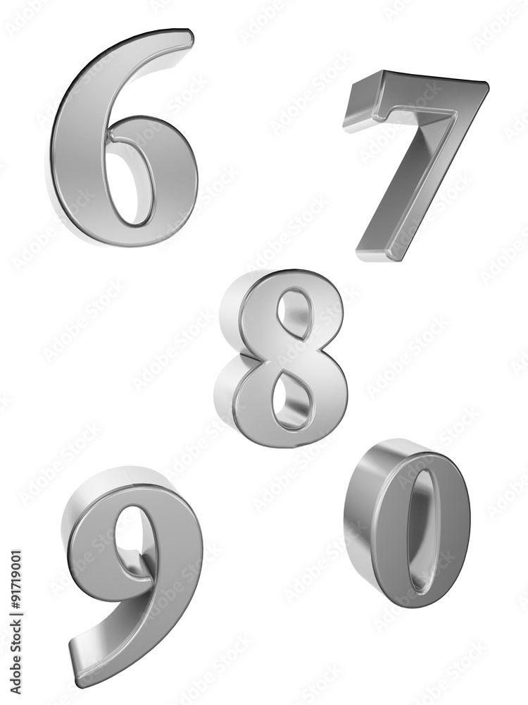 Silver number 6 to 9 on a white background.