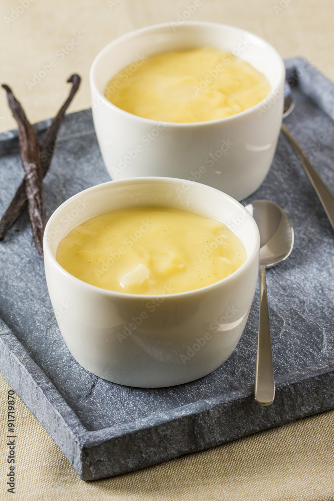 Vanilla custard on a stone tray Vanilla custard on a stone tray