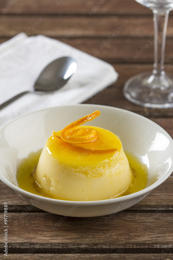 Fototapeta premium Pudding on a rustic wooden table