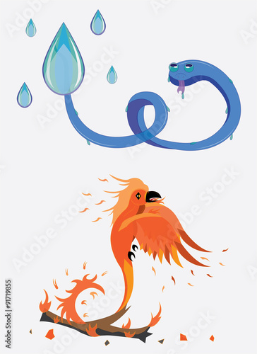 Snake from water, a bird from fire.