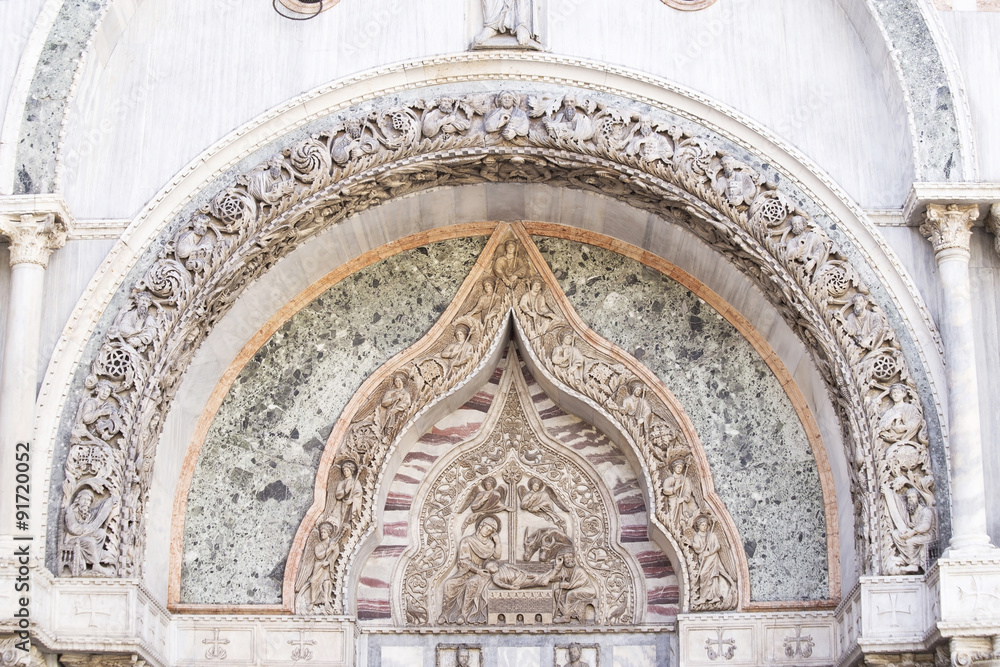 Architectural decoration on the facade of San Marco Cathedral in