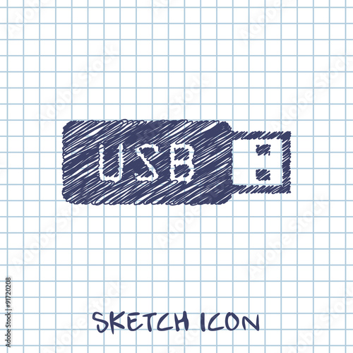 vector sketch icon of usb stick