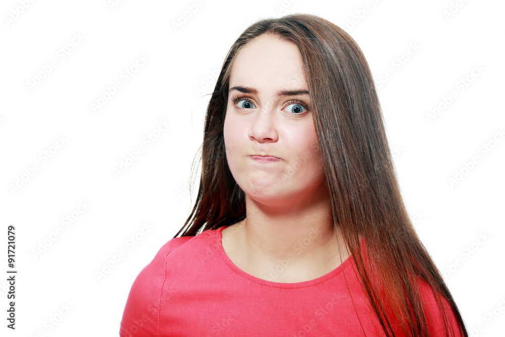 confused and angry or mad teen girl funny face Stock Photo | Adobe Stock