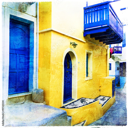 traditional island of Greece - Nisyros with colorful streets, artistic picture photo