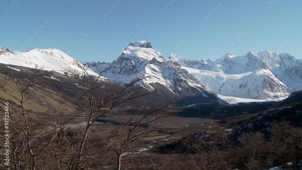 Pan across to the remarkable mountain range of Fitzroy in Patagonia, Argentina at dusk. Pan across to the remarkable mountain range of Fitzroy in Patagonia, Argentina at dusk.