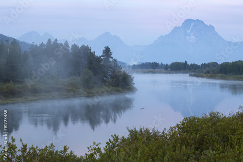 Early morning mist over Snake River, Teton National Park, Wyomin