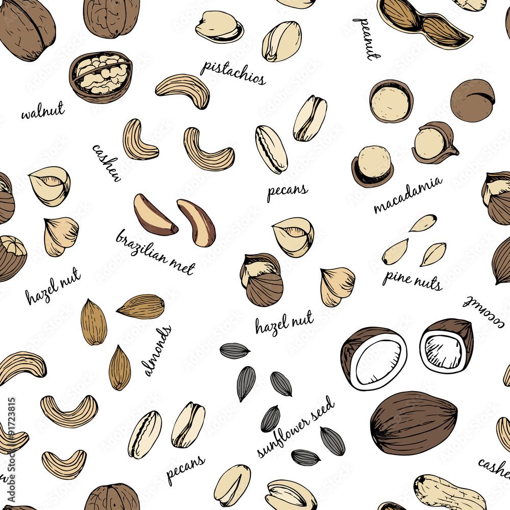 Nuts set seamless pattern
