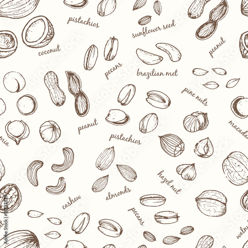 Nuts set seamless pattern