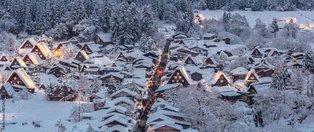 Obraz premium Shirakawago light-up Panorama