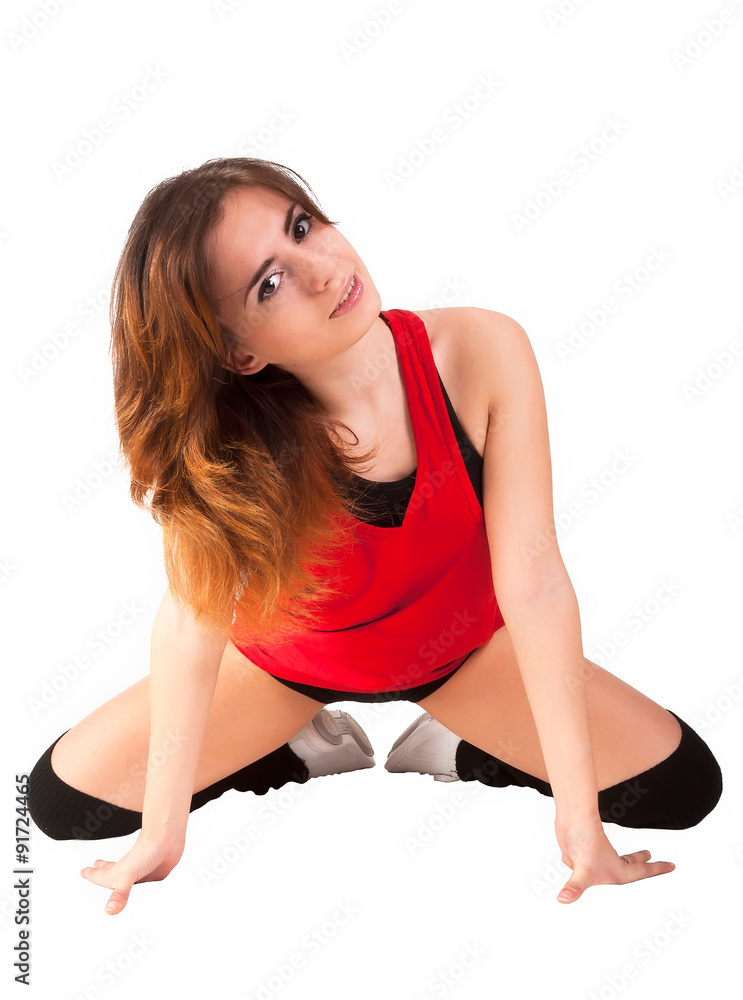young happy woman doing fitness exercise