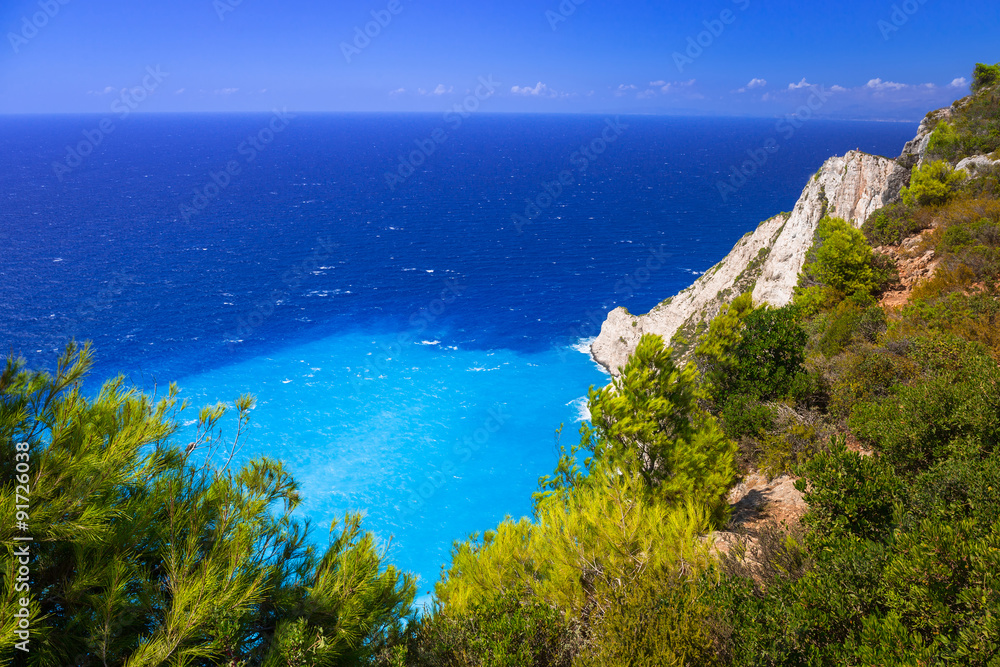 Blue lagoon of Navagio Beach on Zakynthos island, Greece Blue lagoon of Navagio Beach on Zakynthos island, Greece