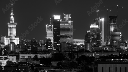 Warsaw city center at night #91727016