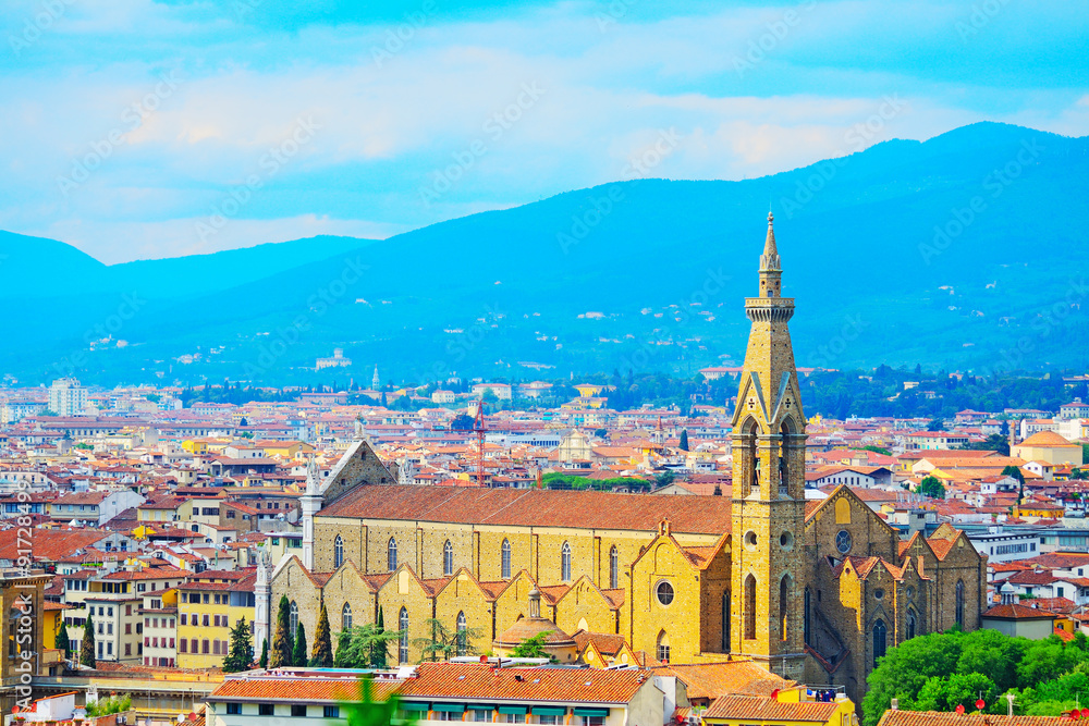 panoramic view of Santa Croce cathedral in Florence