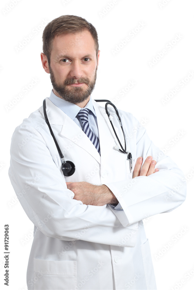 Serious doctor man posing with folded arms Serious doctor man posing with folded arms