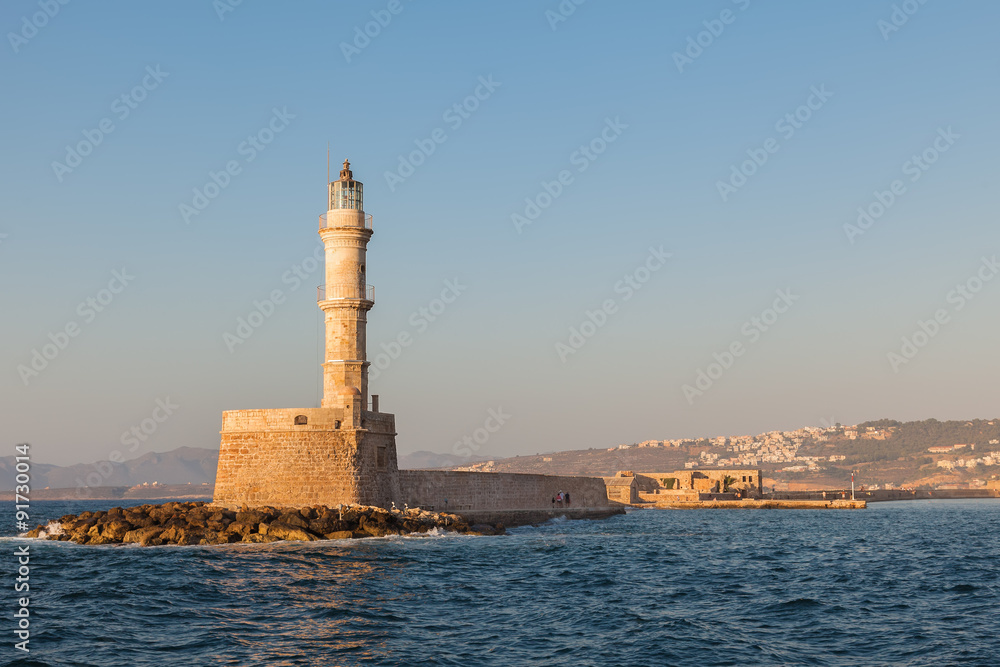 The famous lighthouse in Chania, Crete, Greece