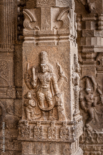 Carved pillar at Hindu temple.