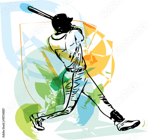 Illustration of baseball player playing