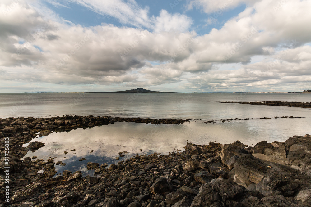 cumulus clouds above Rangitoto Island, New Zealand