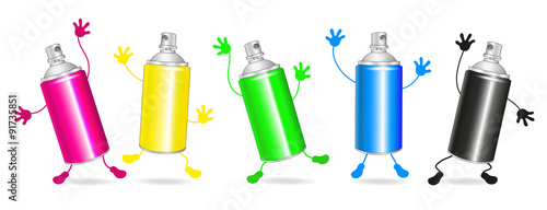 Collection of colorful spray cans, Vector illustration isolated on white background