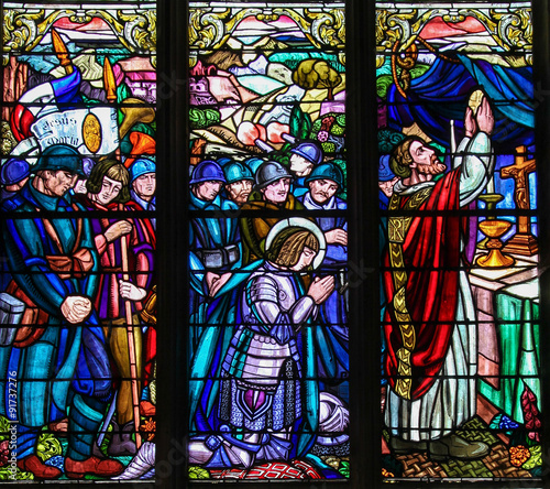 Stained Glass of French First World War soldiers praying