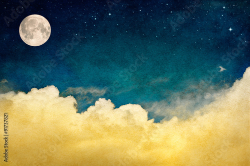 Obraz księżyc w pełni i chmury na nocnym niebie