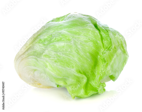 Green iceberg lettuce on white background.